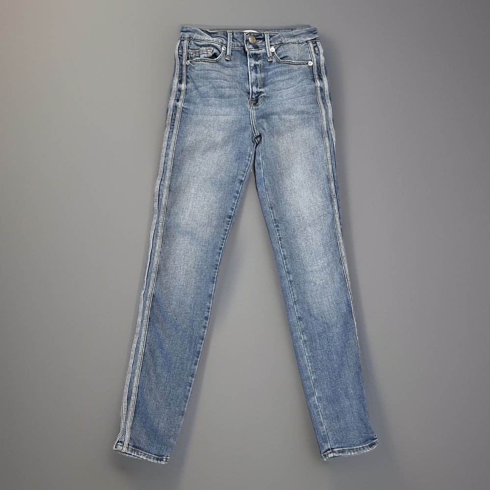 Good American Jeans Womens 0/25 Blue Good Waist Skinny High Rise Faded Denim